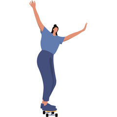 Roller Skating Woman Character with Casual Clothes. Flat Vector Graphic Illustration