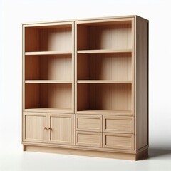 Wooden empty shelves isolated on white background, perfect for home storage