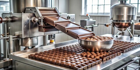 Metal chocolate machine creating chocolate goods, metal, chocolate, machine,manufacturing, production, sweet
