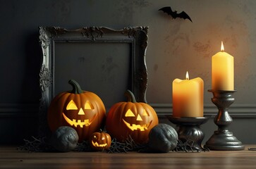 halloween background with pumpkin and candle