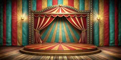 Vintage circus podium with colorful stripes and ornate details, circus, vintage, podium, stage, performance