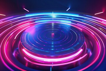 Fototapeta premium Abstract Neon Lights and Futuristic Stage with Circular Pattern