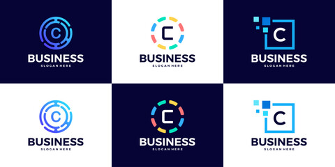 Collection of Technology letter C logo design template. Initials symbol for Business, Start up, Artificial Intelligence.