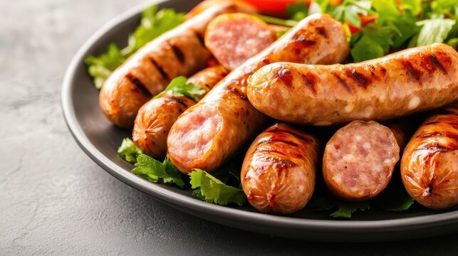 A plate of nem nuong grilled pork sausage under soft, focused light, nem nuong, studio lighting, sausage