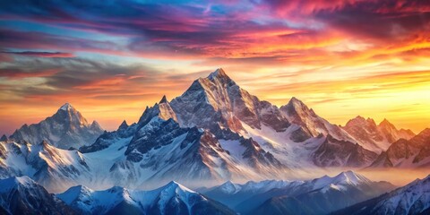 Obraz premium Sunrise over majestic mountain peaks in pastel colors, sunrise, majestic, mountain, peaks, pastels, nature, scenic