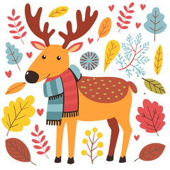 Naklejka premium Majestic Elk Wrapped in Cozy Scarf Against Autumn Backdrop