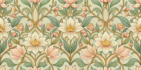 Art nouveau seamless pattern with delicate blossom designs, art nouveau, seamless pattern, blossom, floral, intricate, elegant