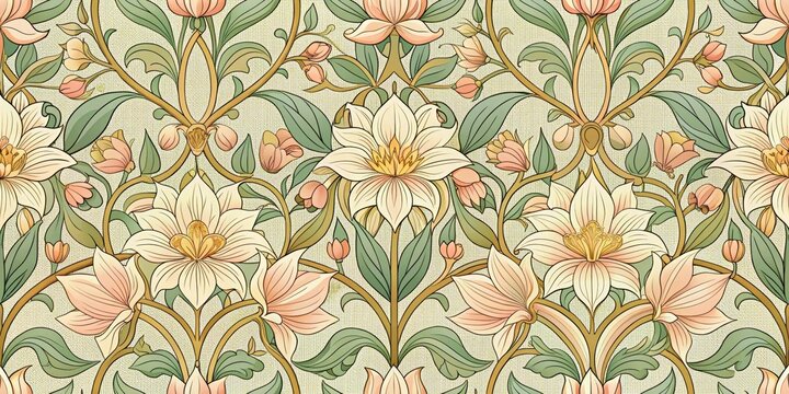 Art nouveau seamless pattern with delicate blossom designs, art nouveau, seamless pattern, blossom, floral, intricate, elegant
