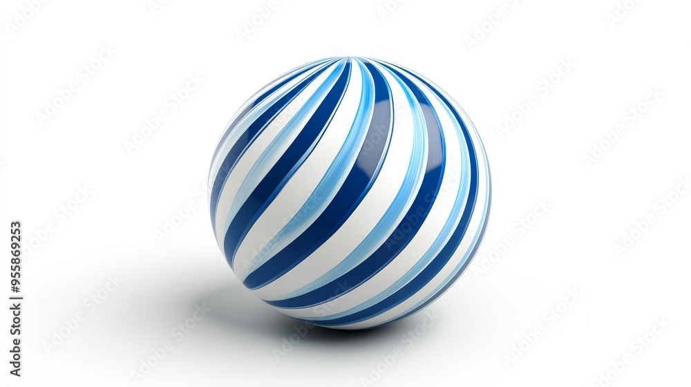 Poster a 3d rendering of a blue and white striped sphere isolated on a white background. this image can sym