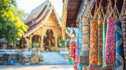 Colorful Fabric Hanging in Front of Temple