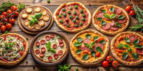 Fototapeta premium A variety of delicious pizzas including pepperoni