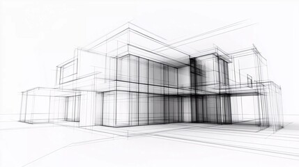 Nice perspective 3d Wireframe of building