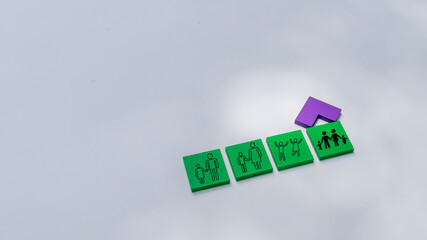 A green square with a purple square on top of it