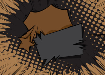 Cartoon black and brown background, comic book backdrop. Retro vector comics pop art design.