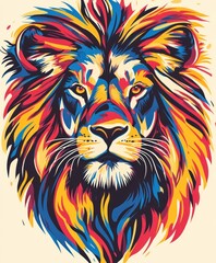 Obraz premium A vibrant, artistic depiction of a lion's head with colorful mane.
