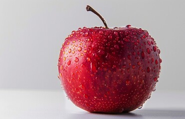 red apple with water drops on it, isolated on white background, copy space