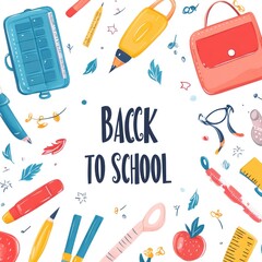 Back to School Illustration with Supplies and Apples