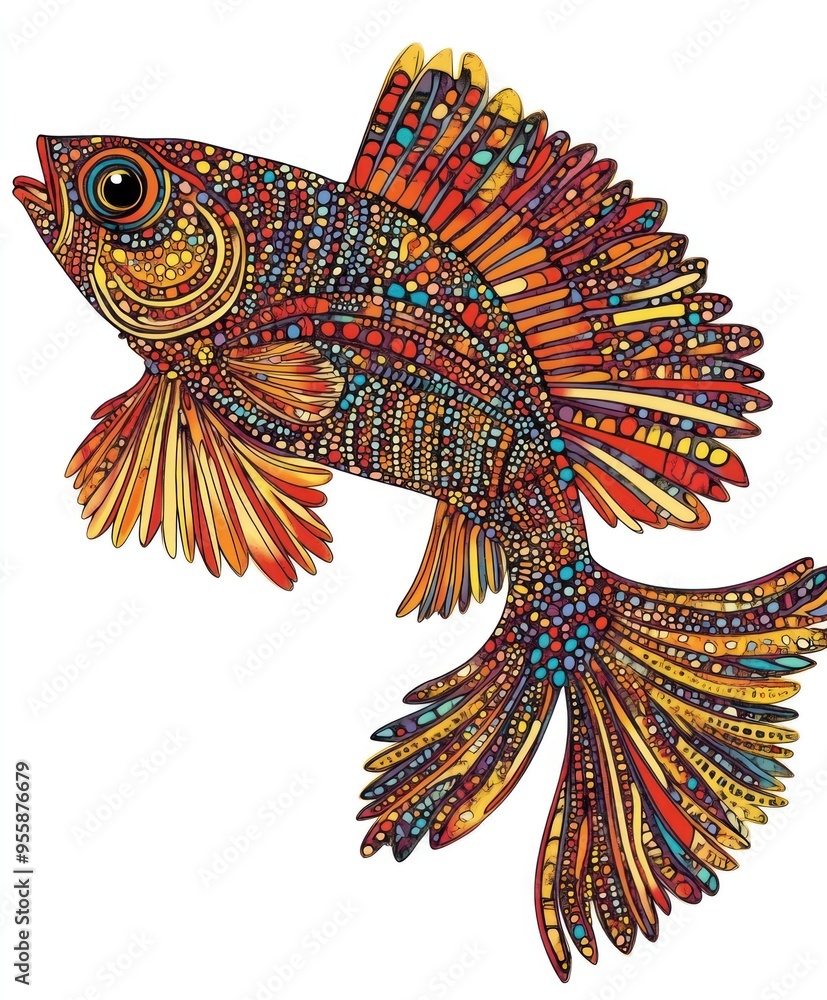 Canvas Prints A colorful, stylized fish illustration featuring intricate patterns and vibrant colors.