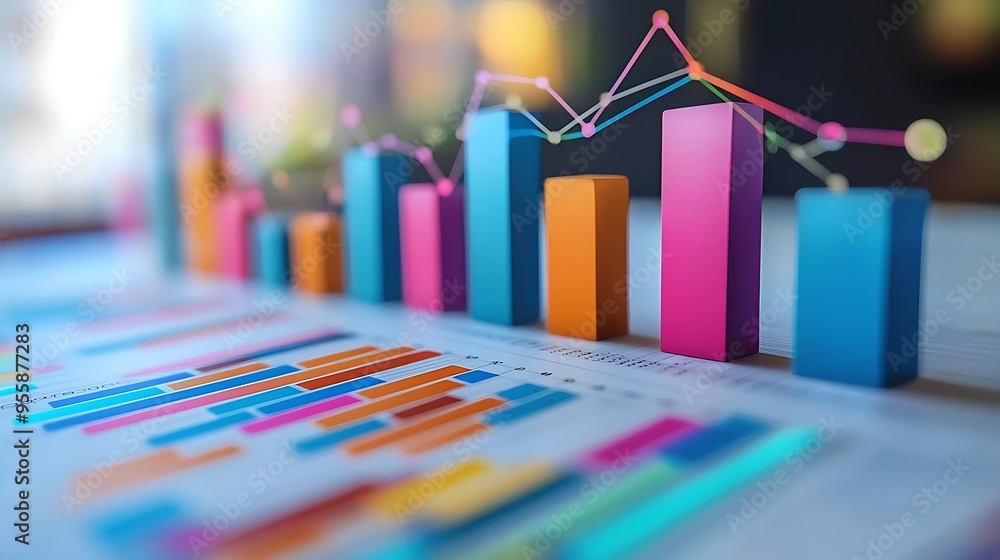 Aufkleber a colorful bar graph chart with line graphs on a spreadsheet, illustrating data in a vibrant display