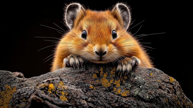 Endangered Ili pika in Chinese mountain habitat  in a closeup, emotional shot with the animal in its rugged, highaltitude environment