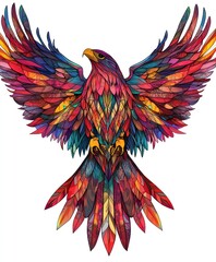 Fototapeta premium A vibrant, stained-glass style illustration of a majestic eagle with colorful feathers.