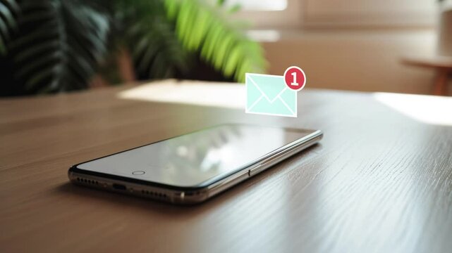 Text message received on mobile smart phone, animated envelope icon