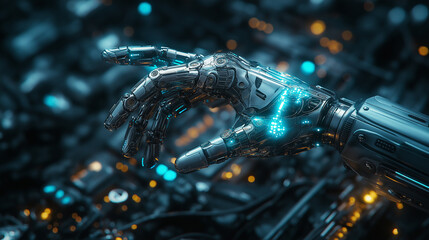 Cybernetic augmentation, visualizing the enhancement of human abilities through advanced cybernetic implants