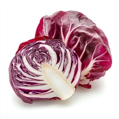 Obraz premium Fresh red radicchio lettuce, half cut, isolated on white background.