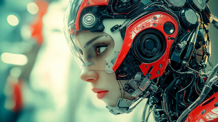 Fototapeta premium Cybernetics theory in cyborg technology, showcasing the principles that govern the interaction between human and machine components