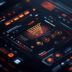 Digital shopping cart, futuristic checkout screen with a holographic display