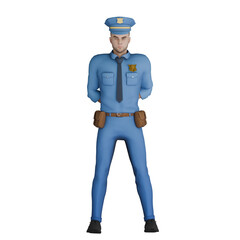 Illustrated 3D Policeman. A male policeman standing in a resting position on the spot. Cartoon Cop