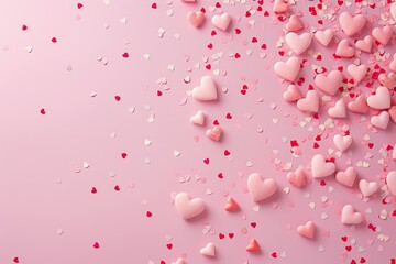 Pink Valentine's Day Background with Hearts and Confetti
