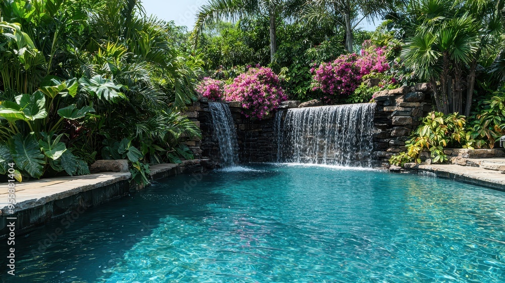 Wall mural Tropical Waterfall Pool Luxury Resort