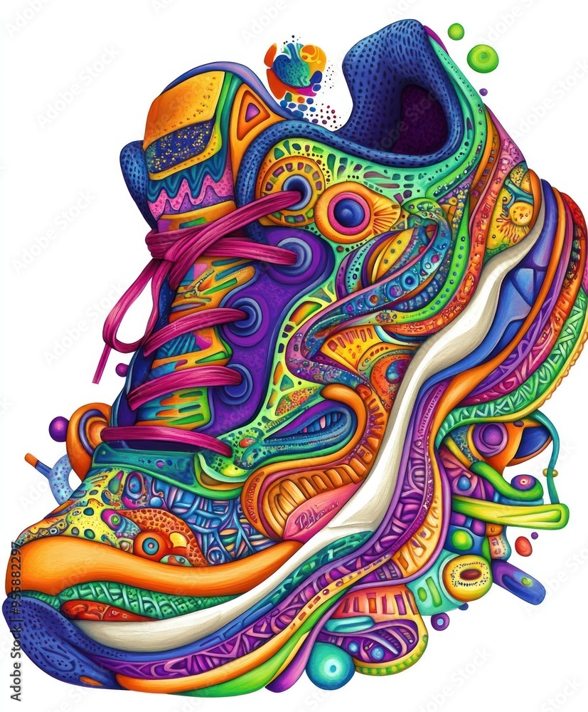 Wall mural A colorful and artistic sneaker design featuring vibrant patterns and shapes.