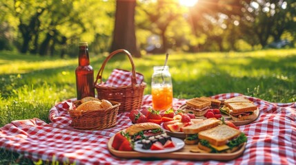 Summer Picnic in the Park with Sandwiches and Refreshments