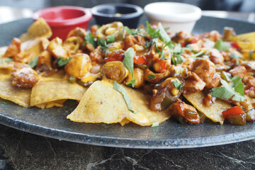 Corn chips nachos with fried minced meat