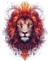 Obraz premium A vibrant, artistic depiction of a lion with intricate details and fiery colors.