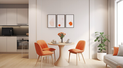 Minimalist Interior Design with Orange Chairs and Wooden Table