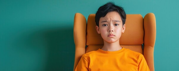 A closeup of a person sitting alone with a sad expression, dimly lit room, conveying feelings of depression and isolation