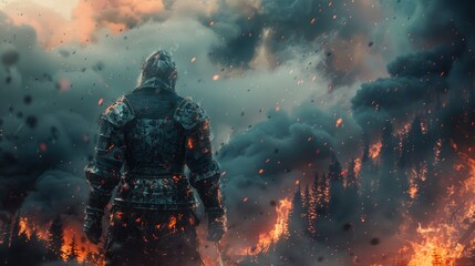 Knight Facing a Fiery Apocalypse