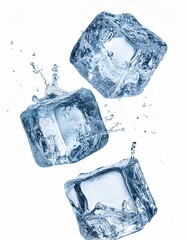 Obraz premium Ice cubes with water splash, isolated on white background. Clipping path included.