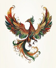 Obraz premium A colorful phoenix illustration with vibrant feathers and intricate designs.