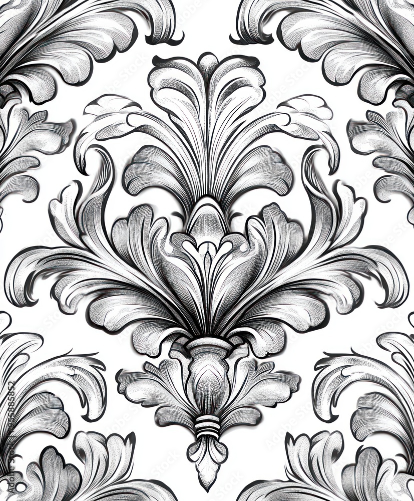 Sticker Ornate black and white floral pattern with intricate details.