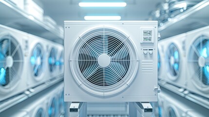 Modern Air Conditioner Unit with Fan in a Row of Units