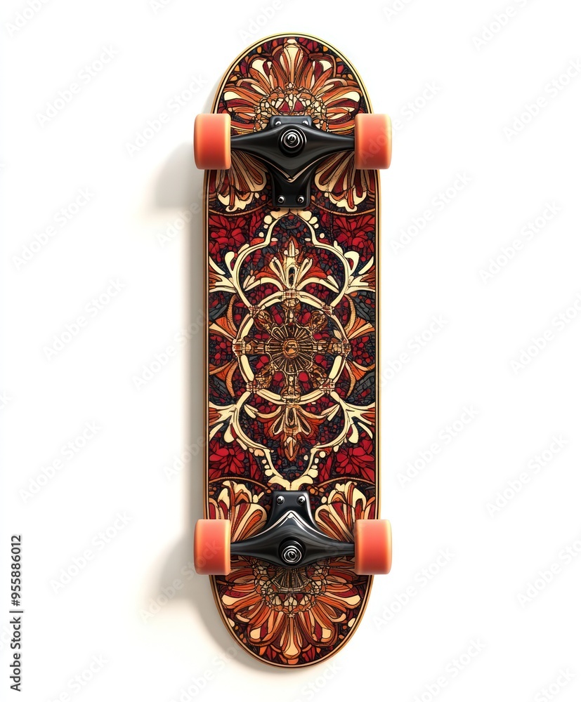 Poster Ornate skateboard design featuring intricate patterns and vibrant colors.