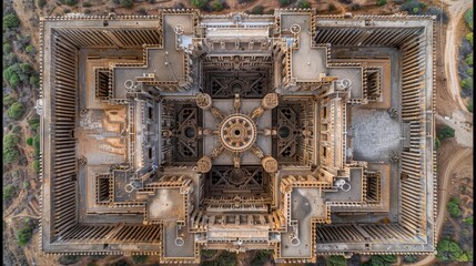 Aerial View of an Ancient Palace with Intricate Architectural Design