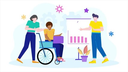 teamwork with inclusion member in meeting discussion illustration business animated video