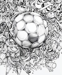 A detailed illustration featuring a soccer ball surrounded by intricate doodles and designs.
