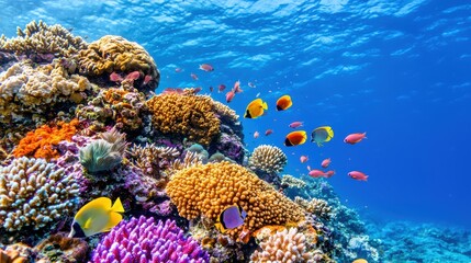 Fototapeta premium Vibrant Coral Reef with Tropical Fish Underwater