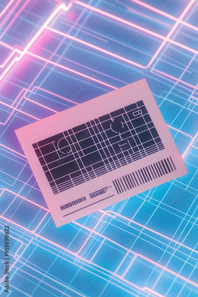 Poster abstract neon grid with barcode design element